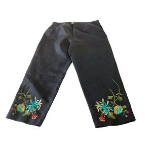 Vintage Laura Leigh 100% silk High Waist Embroidered Cropped Pants Size 8